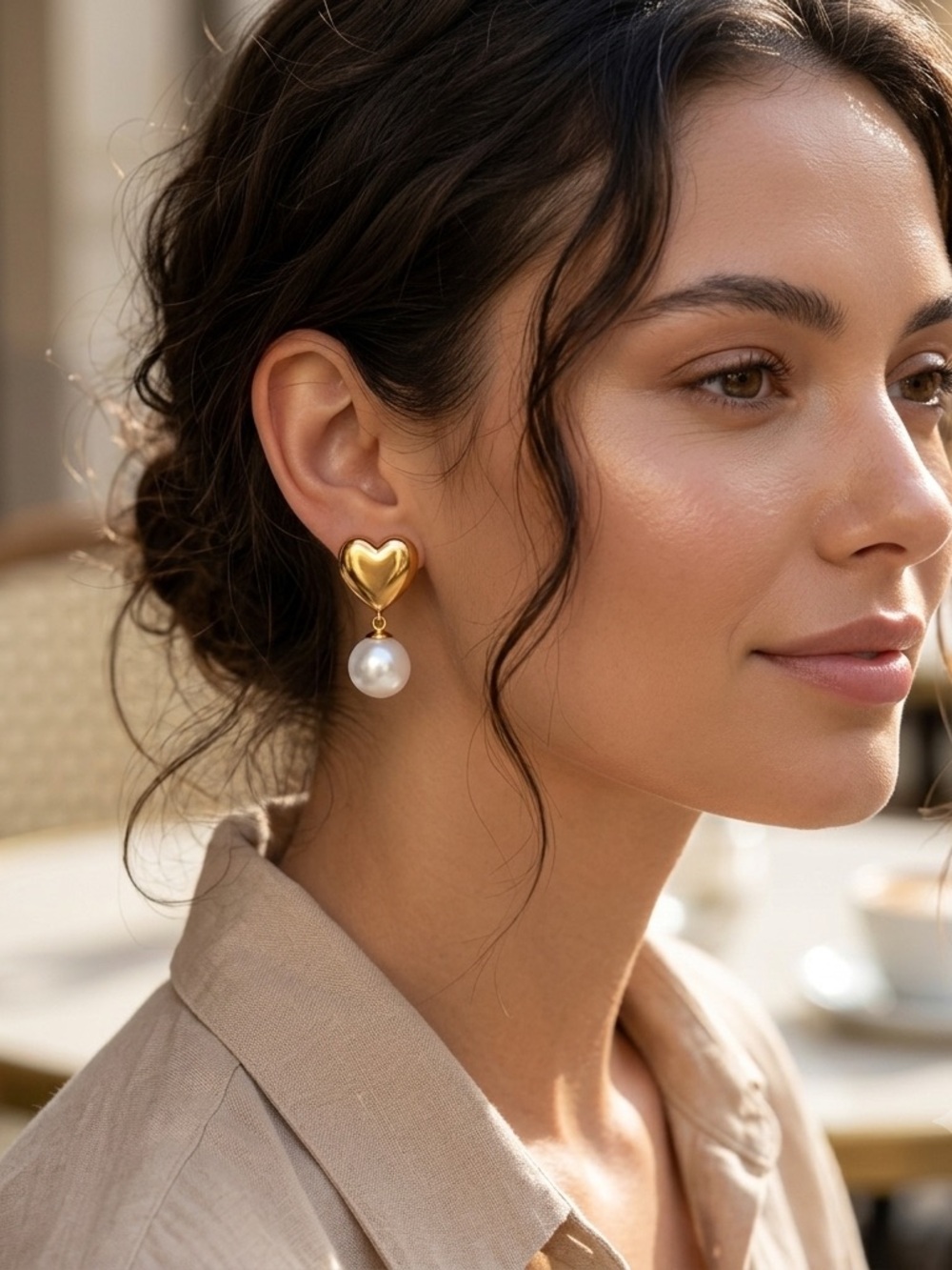 Gold Heart Drop Pearl Earrings - Elegant Women’s Jewelry